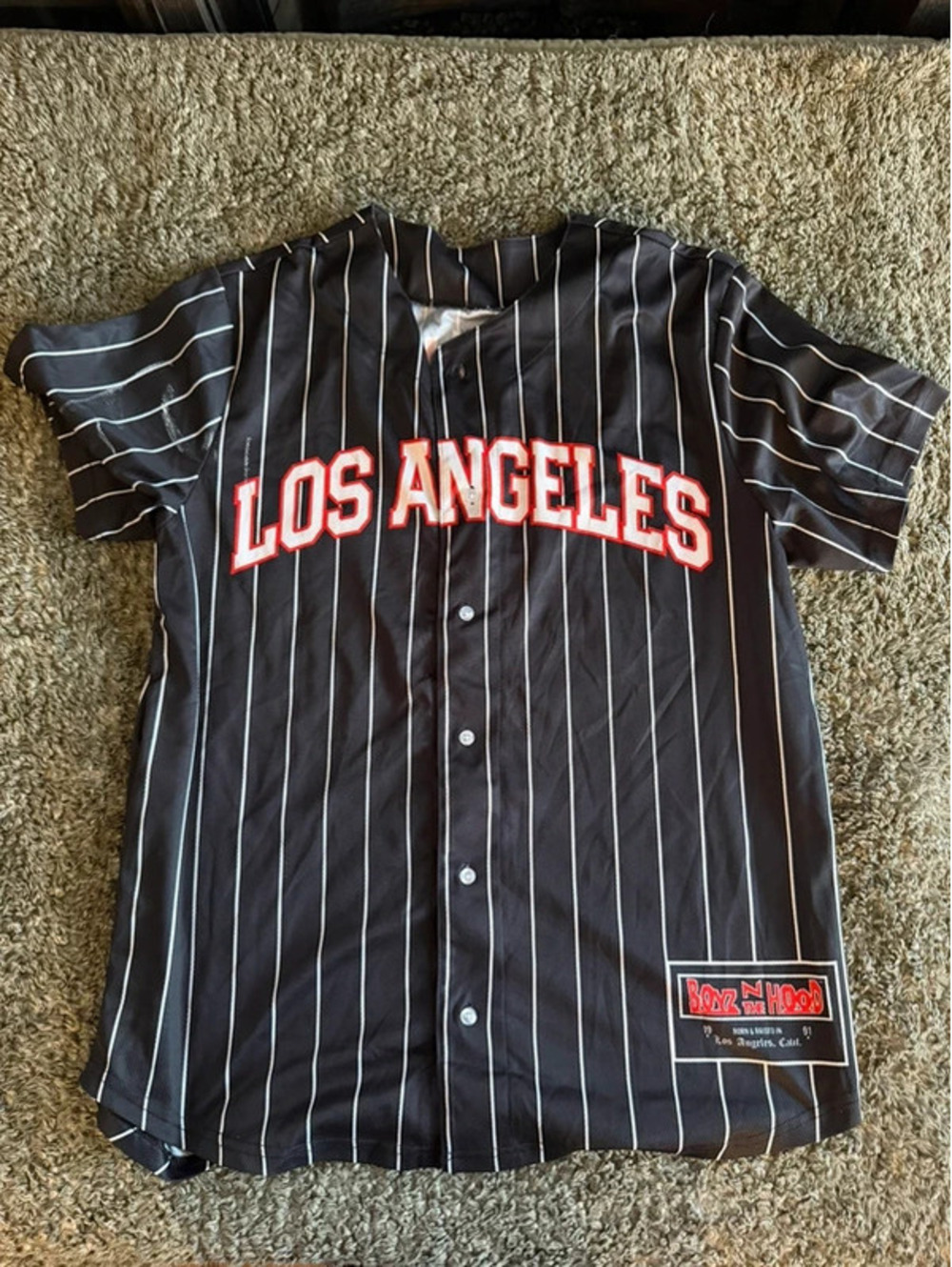 Boyz N The Hood Los Angeles Pinstripe Baseball Jersey Shirt